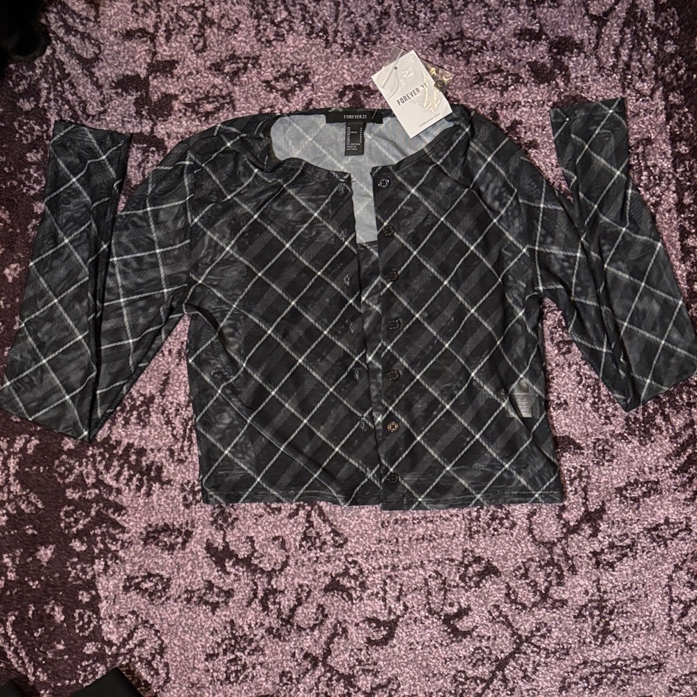 Forever 21 Black and Gray Plaid Button Down Shirt